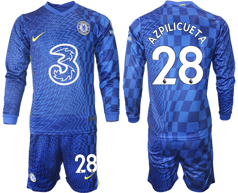 Men 2021-2022 Club Chelsea home blue Long Sleeve #28 Soccer Jersey